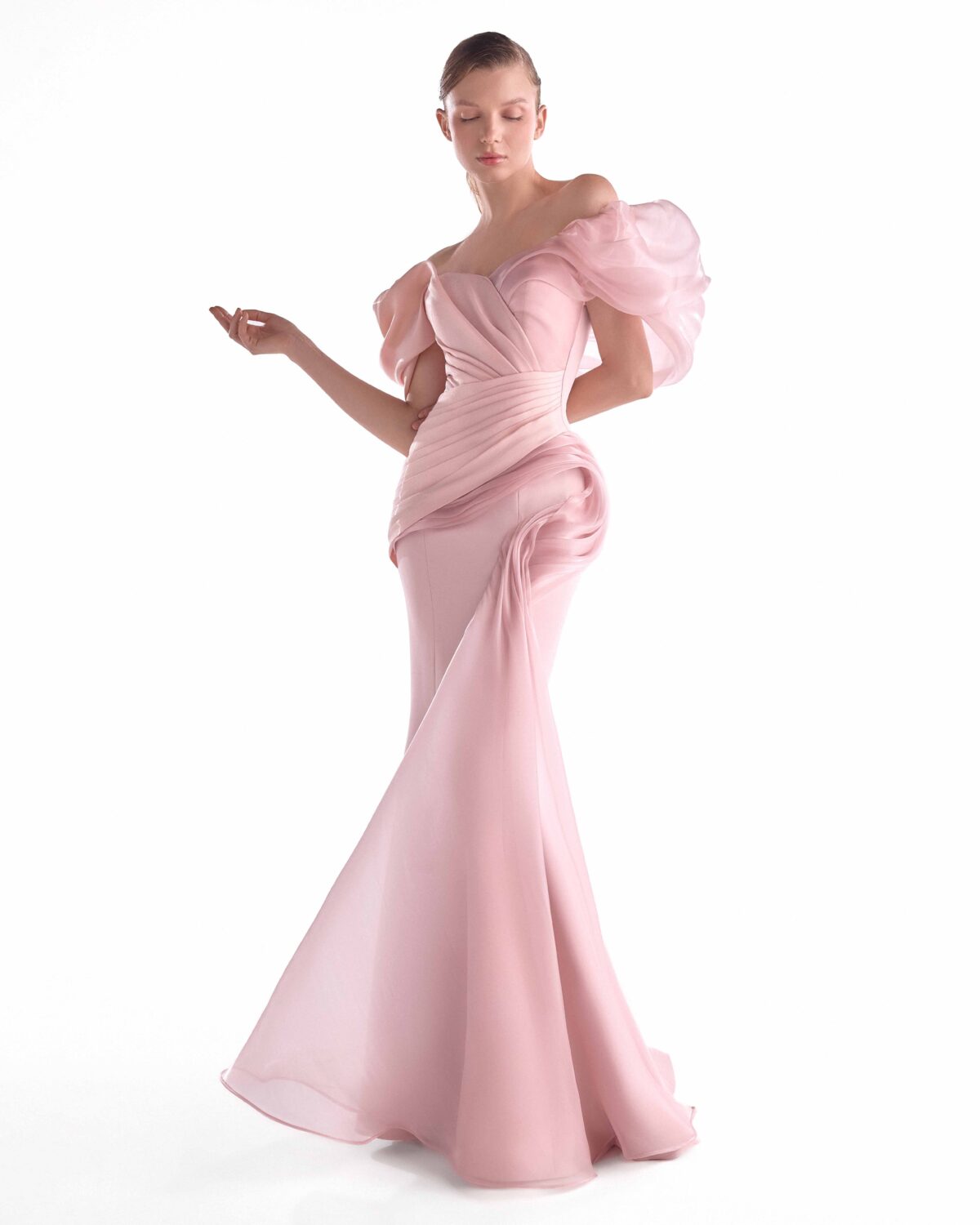 Asymmetrical Mixed Media Pink Mermaid Gown