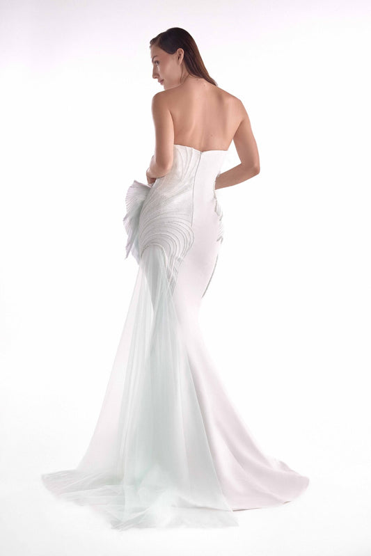 Mint-Kissed Pearl and pleated inserts Off-white Mermaid Gown