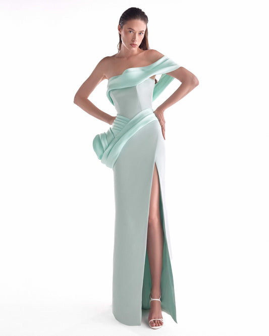 Serene Mint Off-shoulder Gown