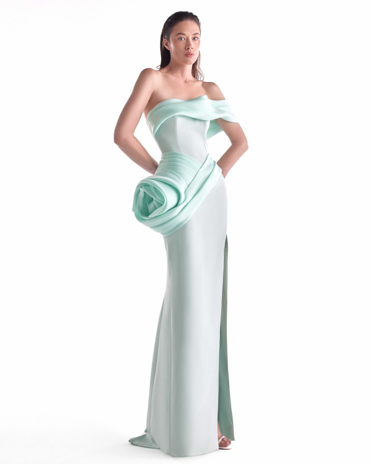 Serene Mint Off-shoulder Gown