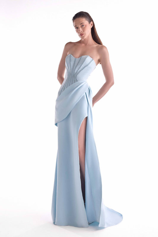 Cinched Waist Beading, Ice Blue Gown