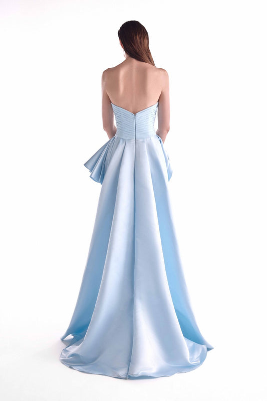Celestial Ice Blue Peplum Gown with Pleated Bodice