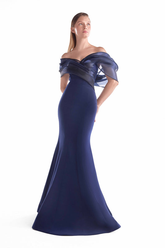 Timeless Navy Off-Shoulder Mermaid Gown