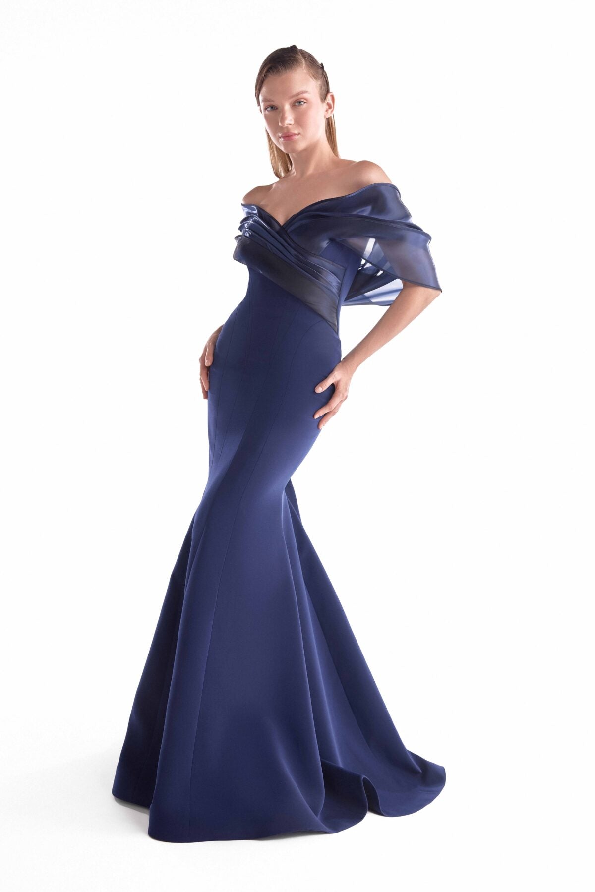 Timeless Navy Off-Shoulder Mermaid Gown