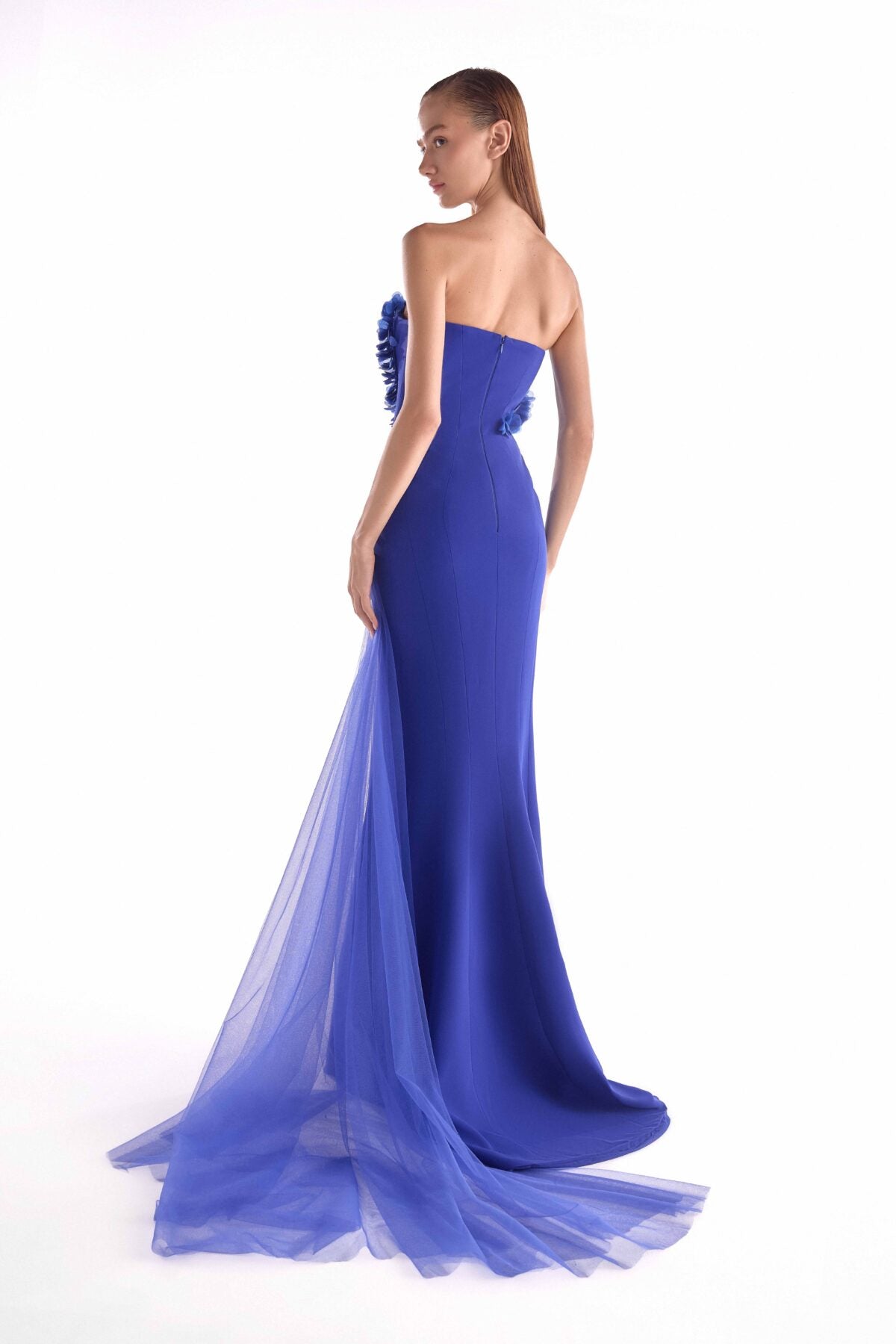 Boned Royal Blue Floral Embellished Corset Gown