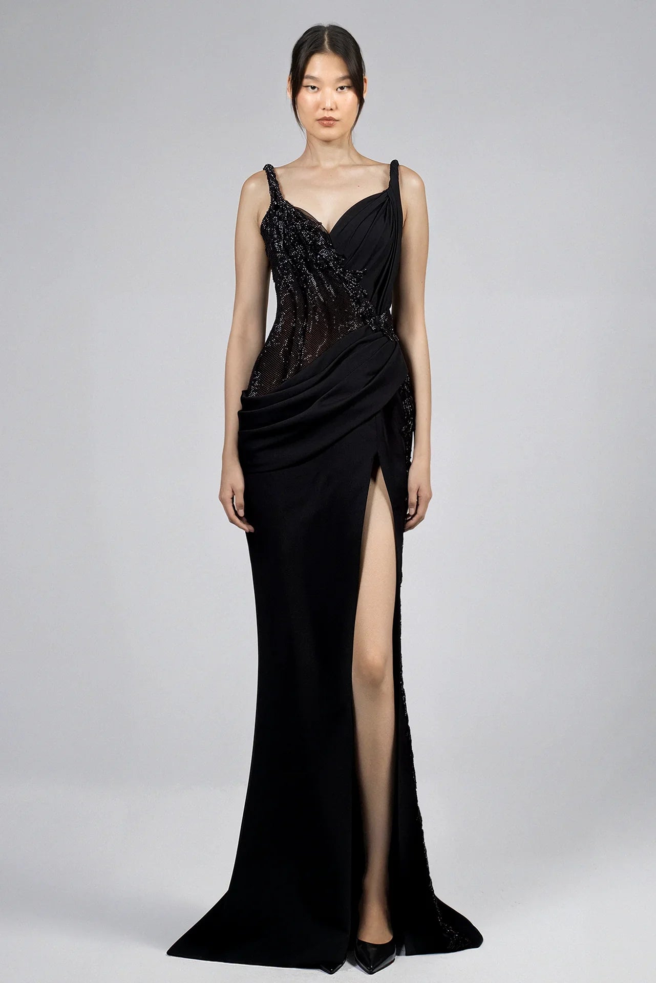Crystal Mesh Panel Evening Dress