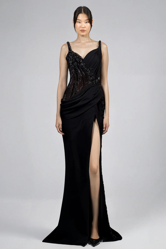 Crystal Mesh Panel Evening Dress