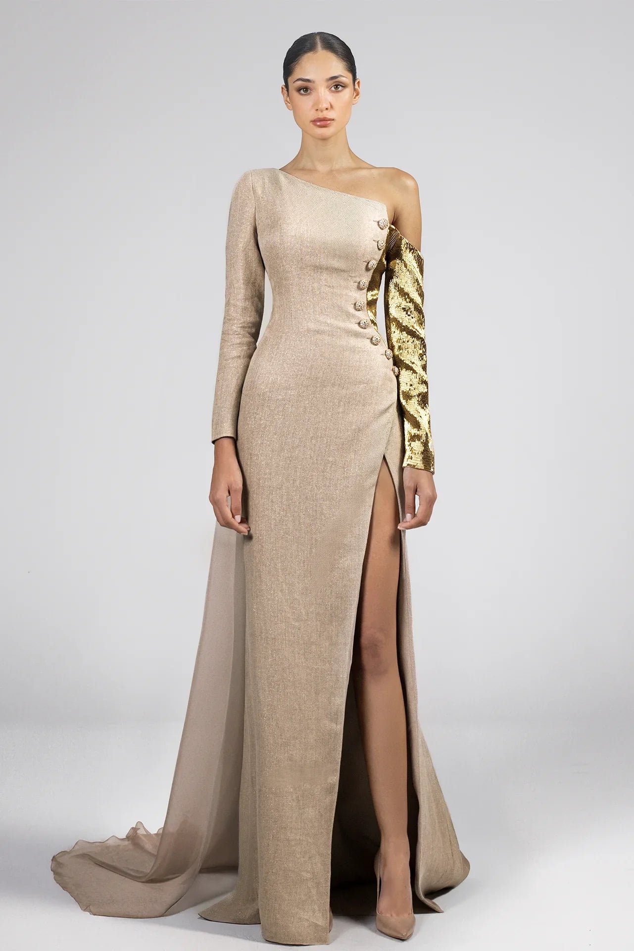 floor-length Dress with Embroidered Sleeve