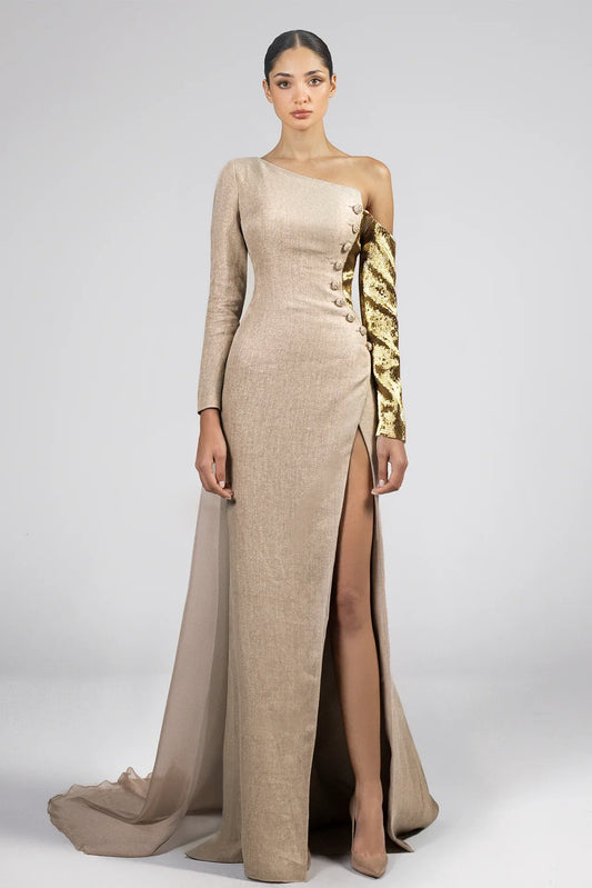 floor-length Dress with Embroidered Sleeve