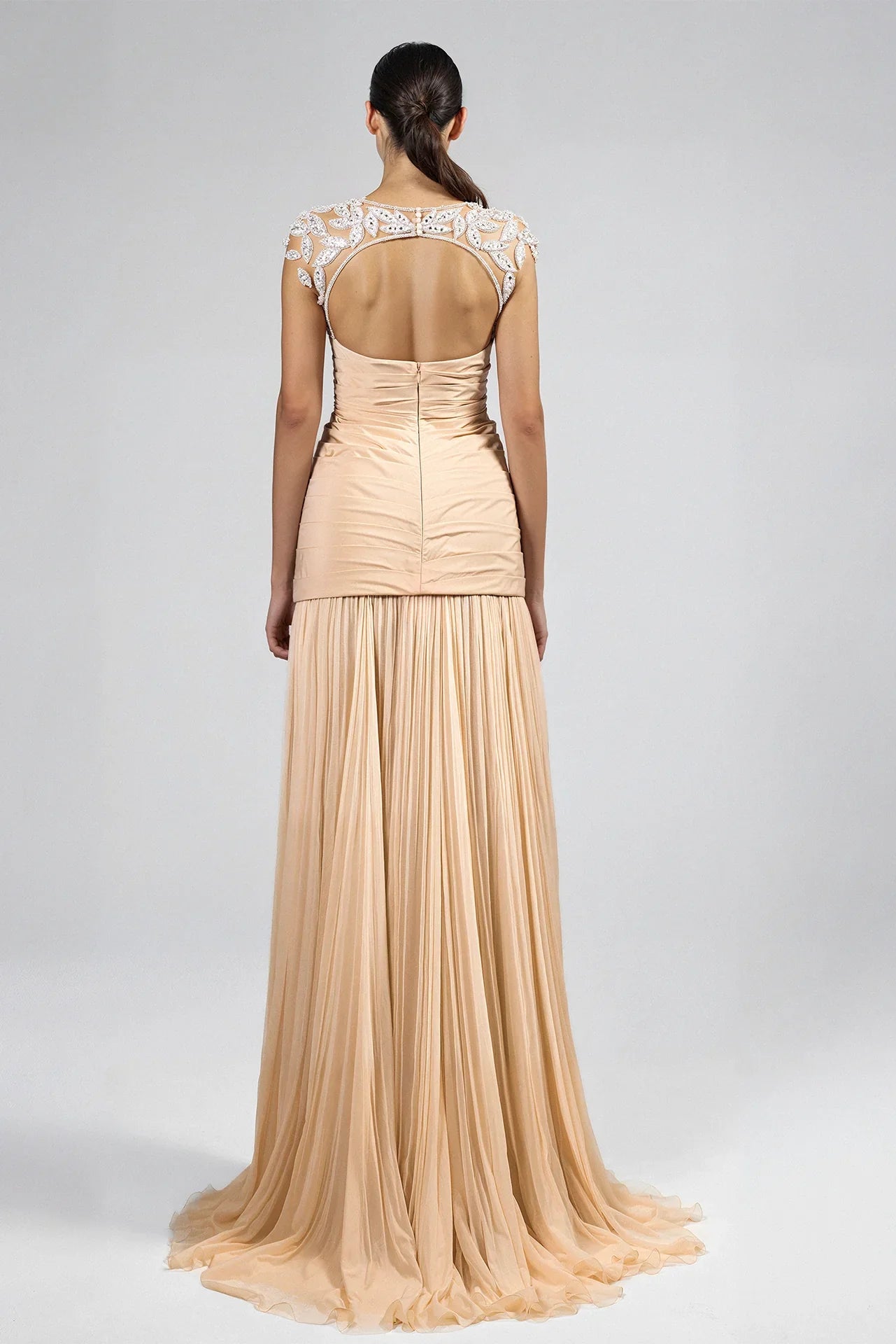 Embroidered Cap Sleeve Top with Pleated Skirt