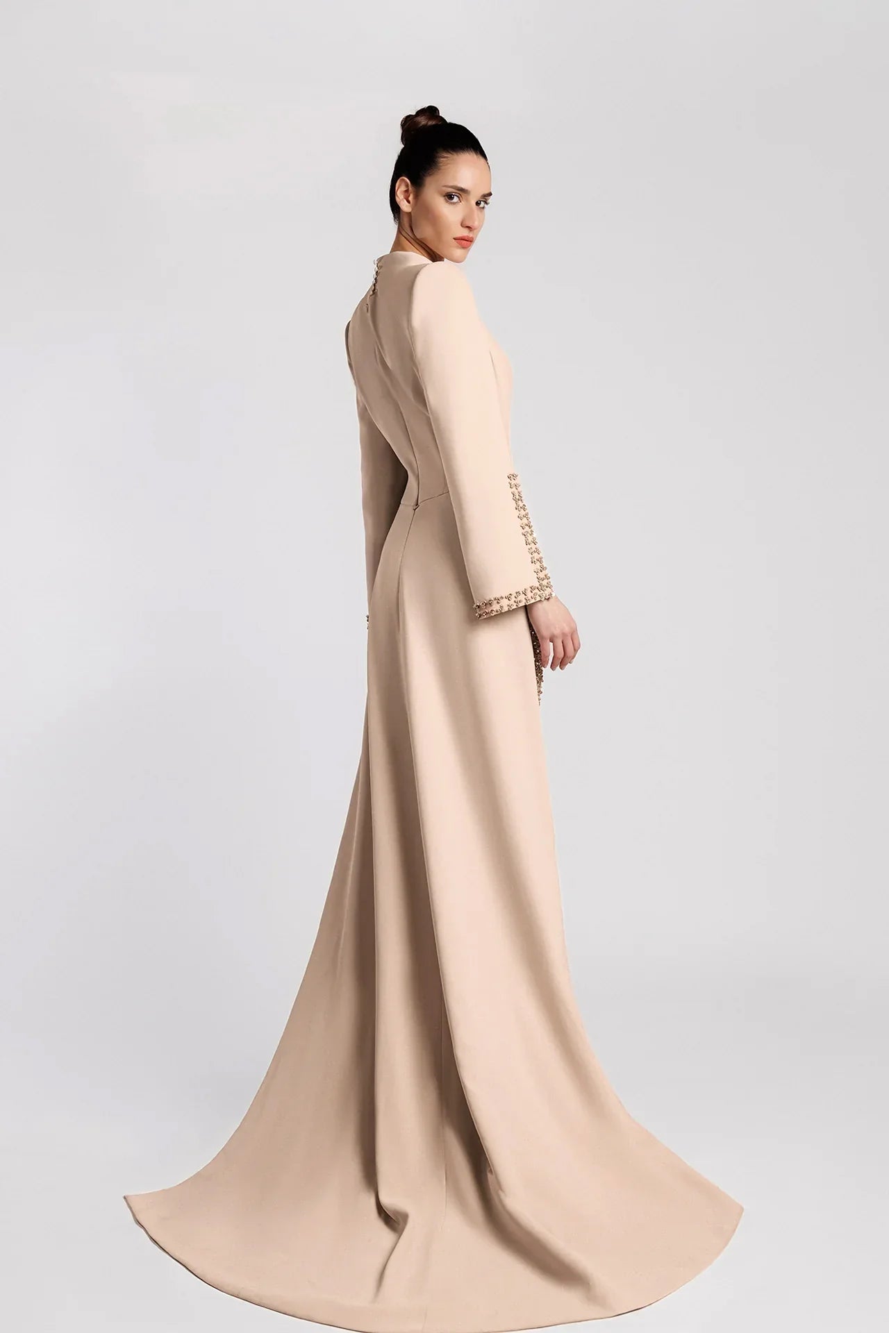 Embroidered Skirt Evening Dress with Cape Sleeves