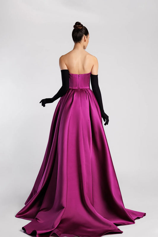 Corset Bodice Mermaid Evening Dress with Beaded Chains and Overskirt