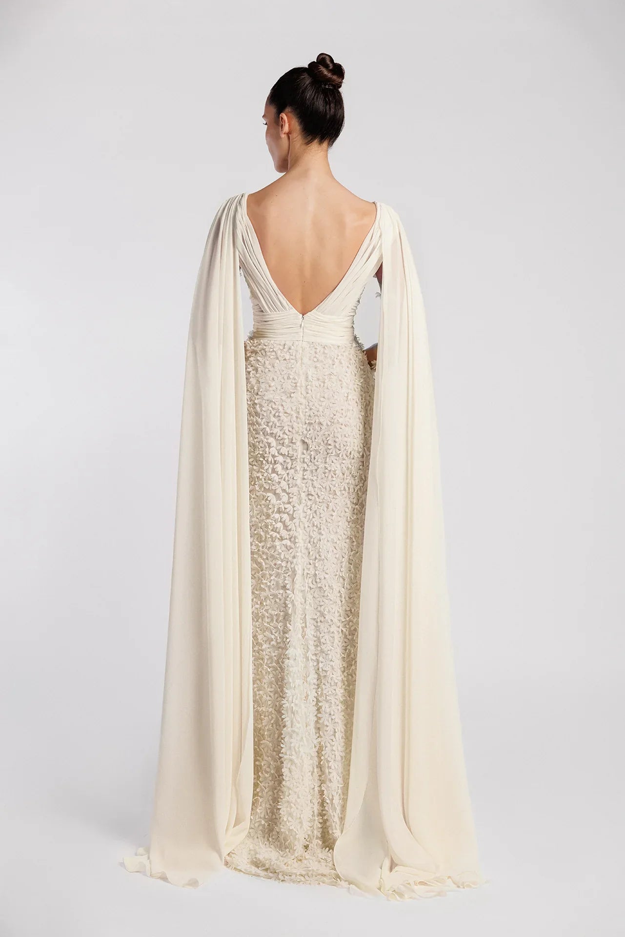V-Neck Evening Dress with Cape Accents