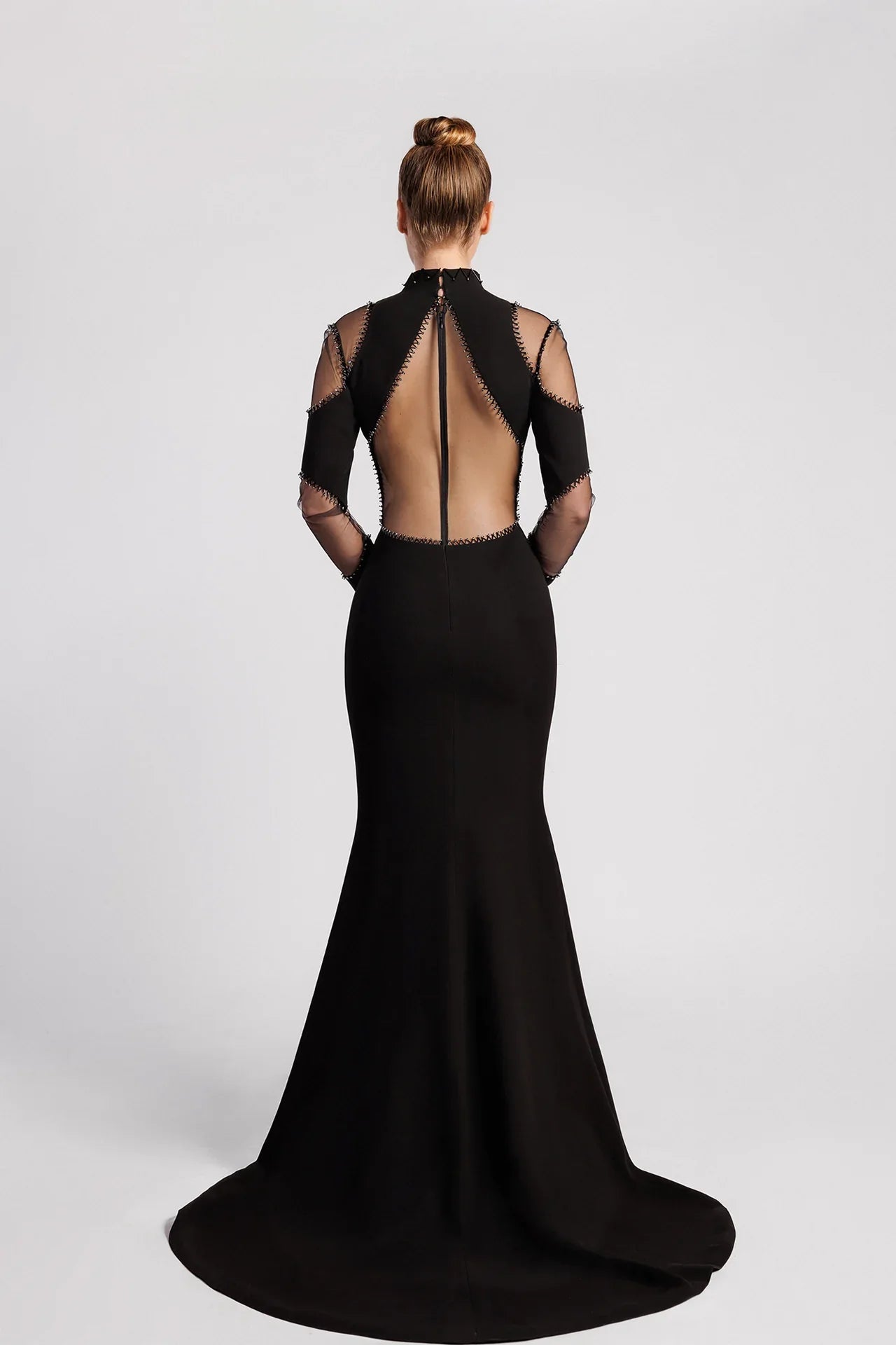 Mermaid Evening Dress with V Neckline and Button Details