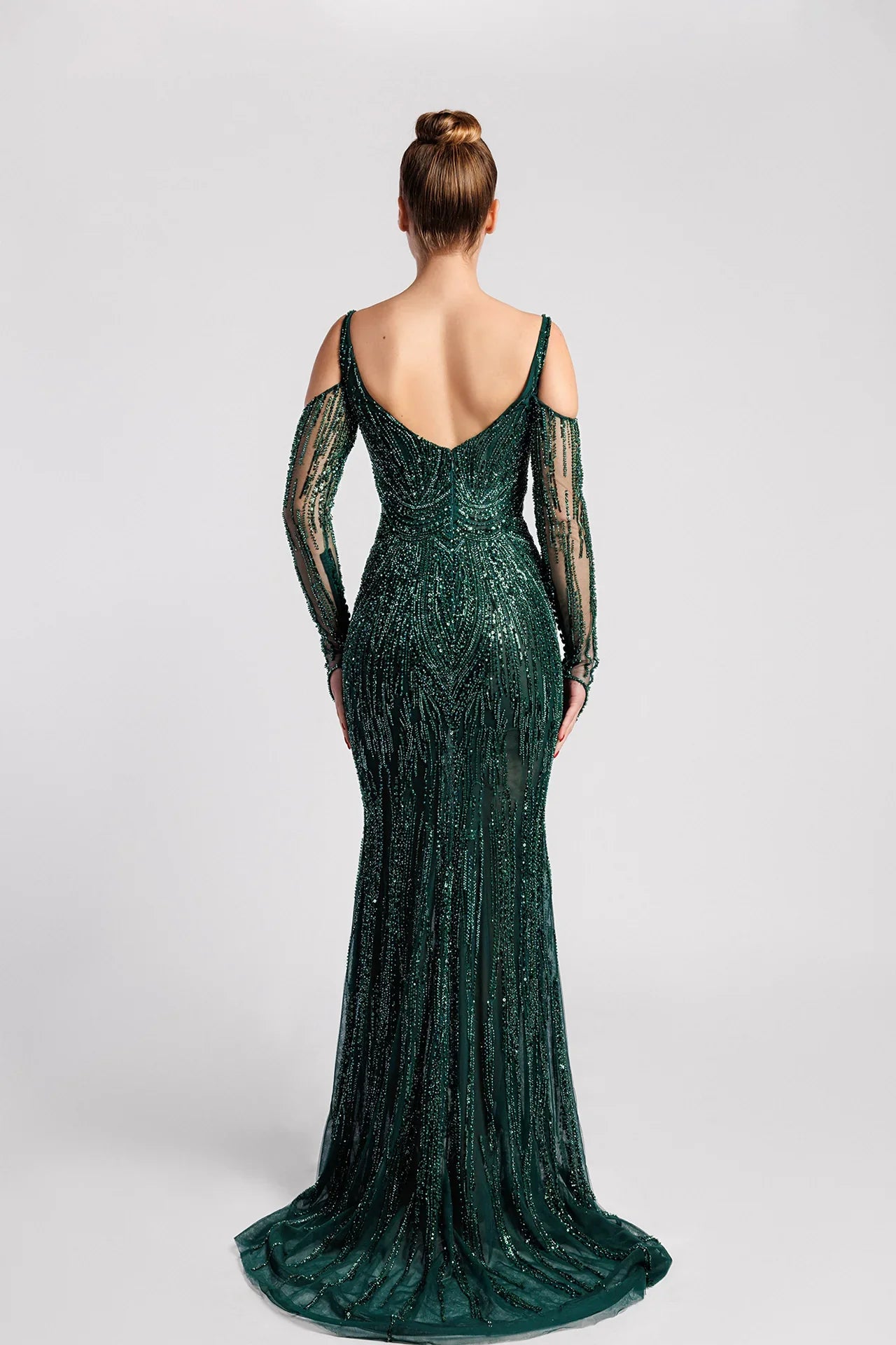 Embroidered Mermaid Dress with Sweetheart Neckline and Cold Shoulders