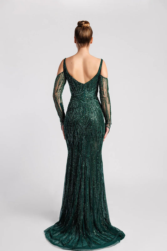Embroidered Mermaid Dress with Sweetheart Neckline and Cold Shoulders
