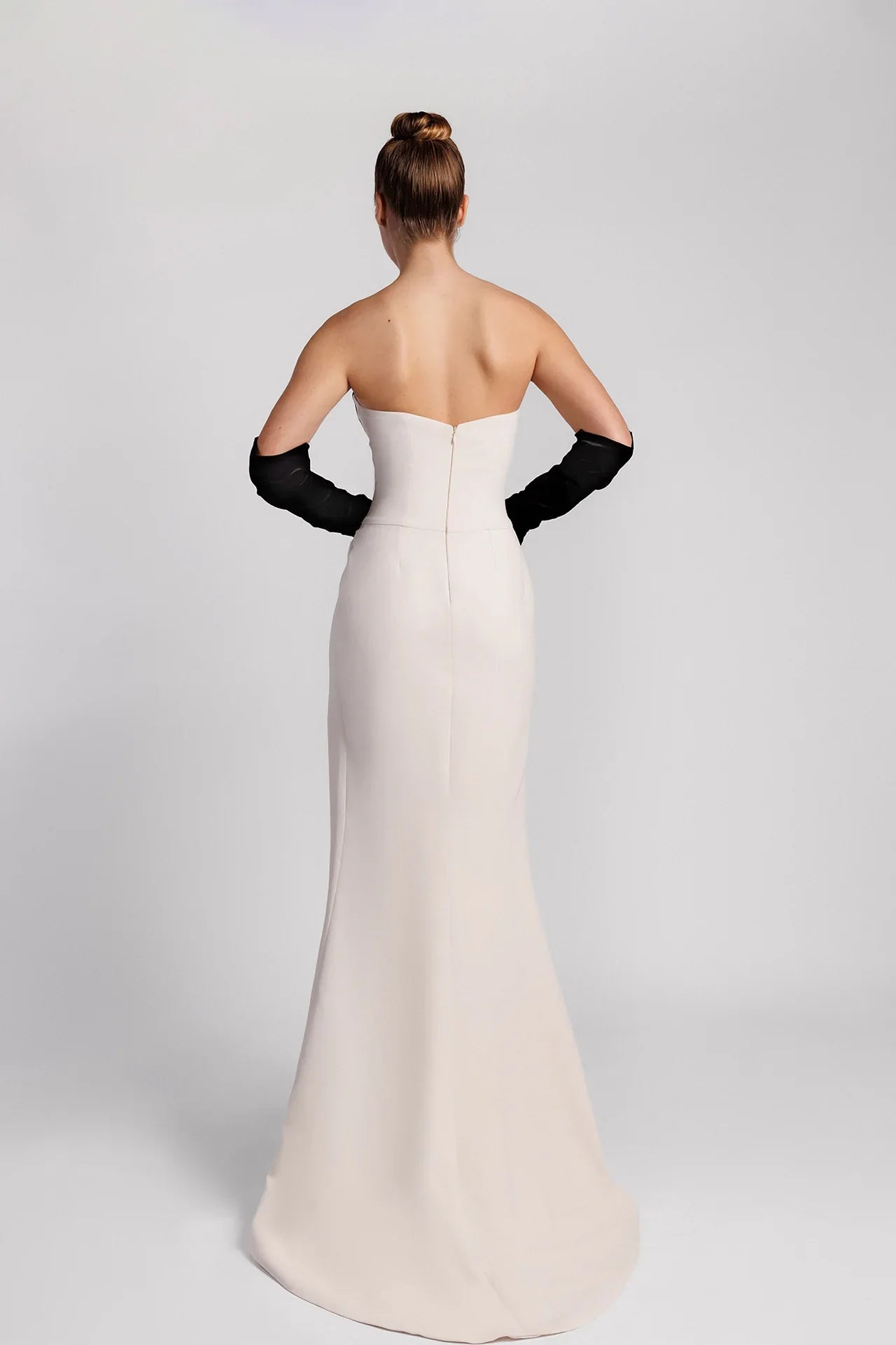 Strapless Mermaid Evening Dress with Swarovski Crystal Embroidery and Velvet Side Cape
