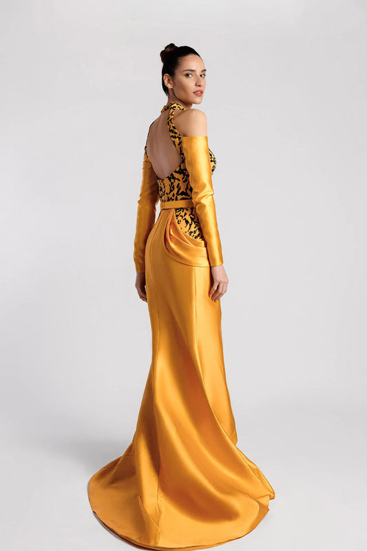Mermaid Evening Dress with Beaded Bodice and Draped Hip