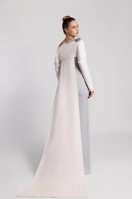 Off-the-Shoulder Evening Dress with Asymmetric Neckline