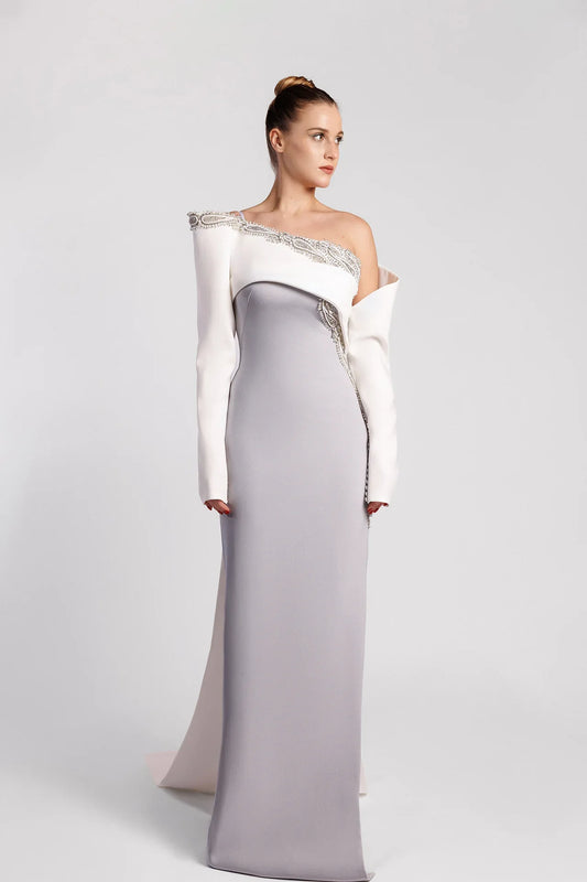 Off-the-Shoulder Evening Dress with Asymmetric Neckline
