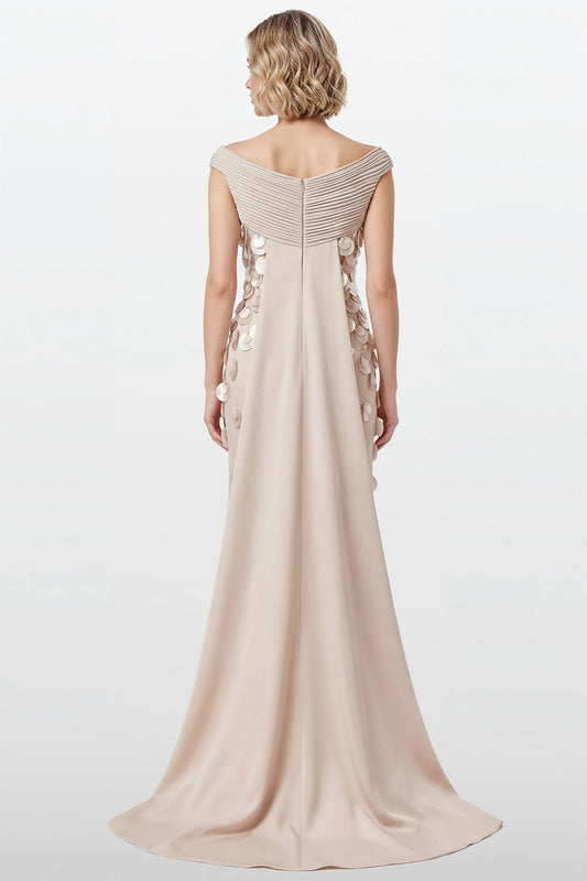 Off-Shoulder Crepe Gown with Disc Appliqués