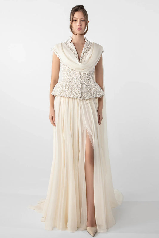Embroidered Jacket and Chiffon Skirt Set