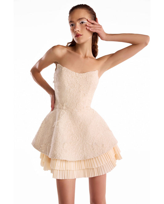 Lustrous Taffeta Plissé and Jaquard Dress
