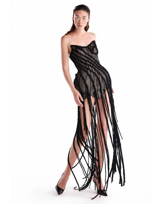 Sparkling Cinched Sequin, Cascading Braids Dress