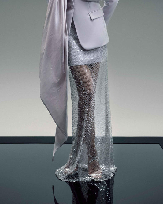 Sparkling Sequin Mesh Overlay, Old Rose Skirt