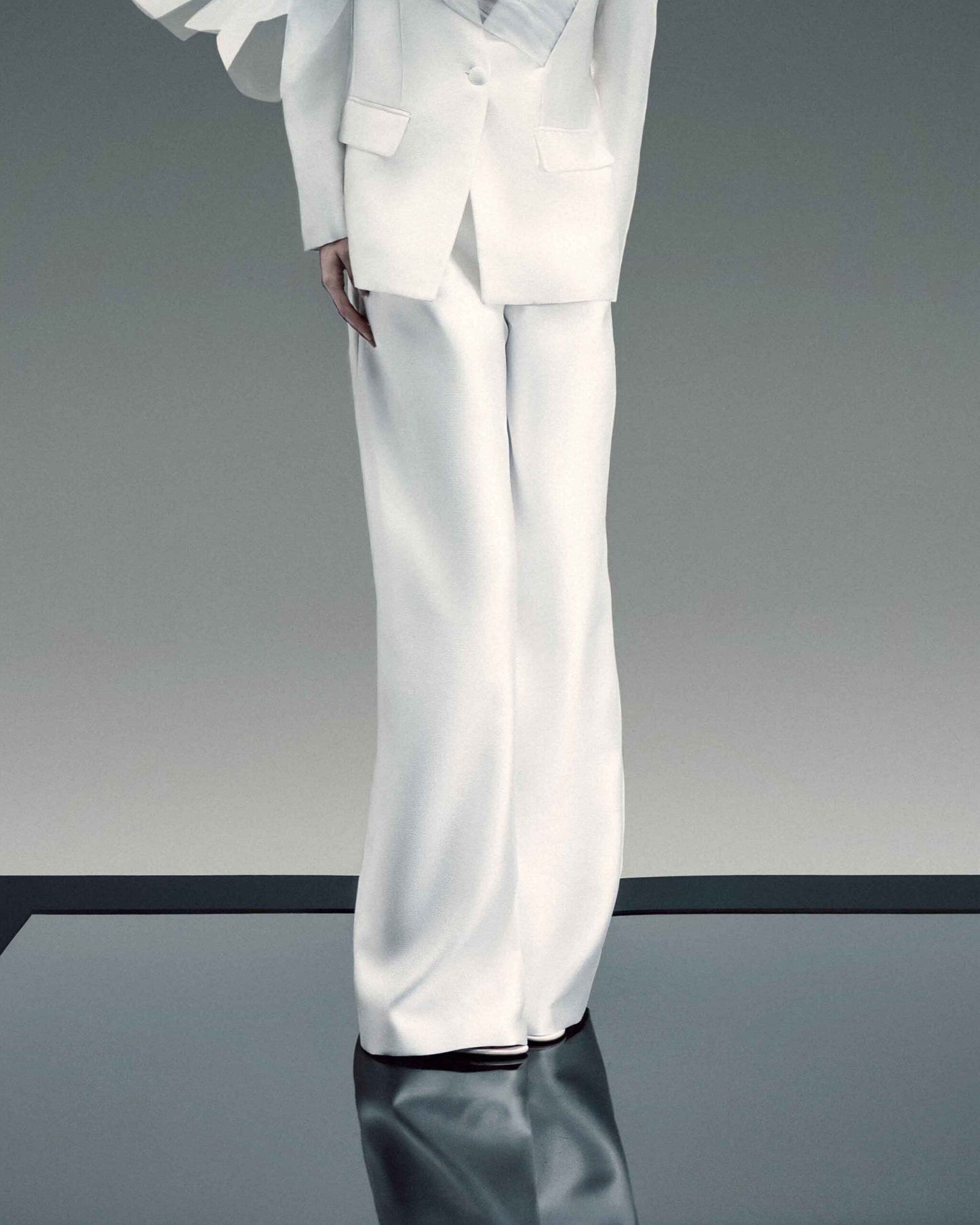 Sheer Waist Detail Mikado Piqué Pants