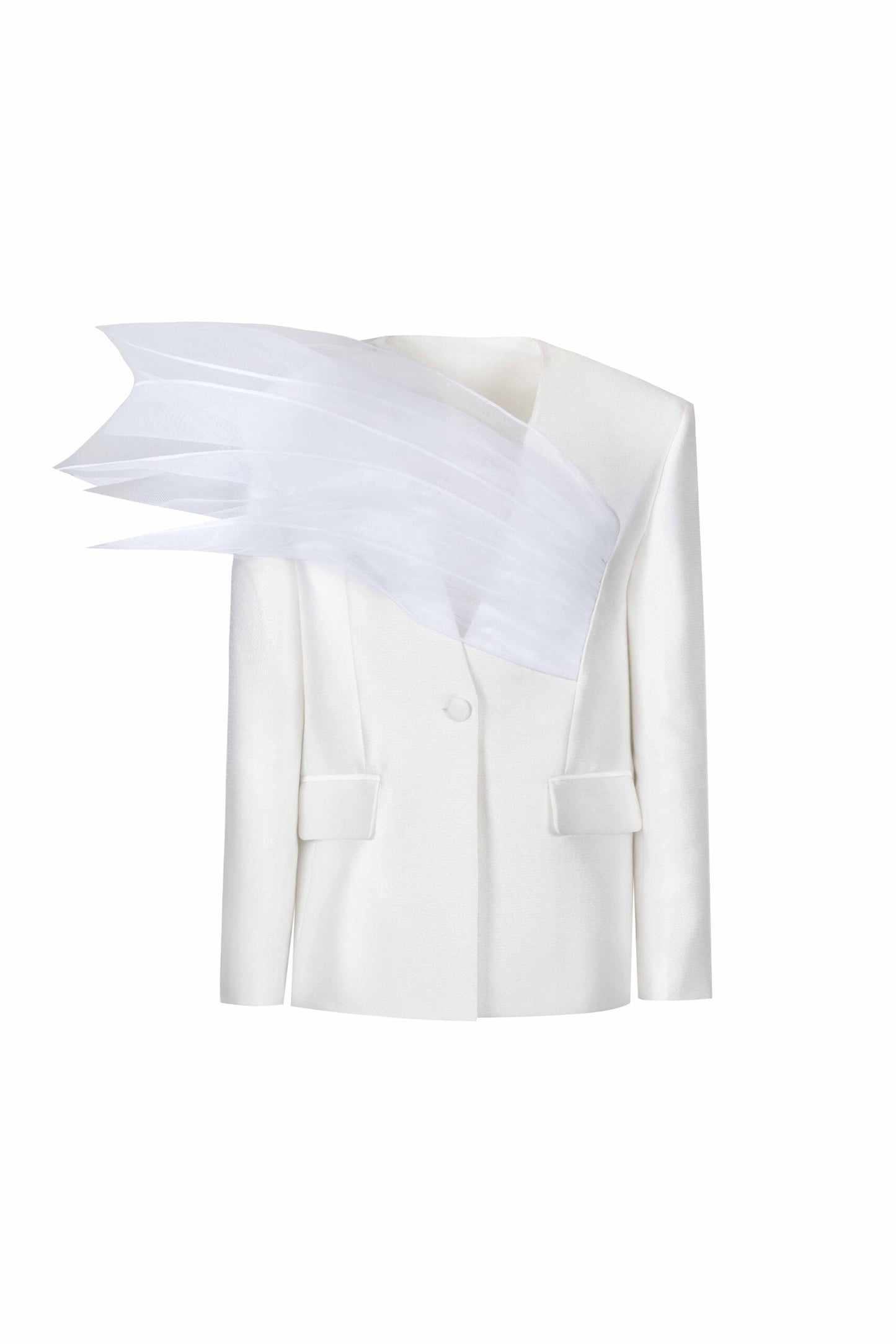 Asymmetric Tulle Burst Jacket in Mikado Piqué