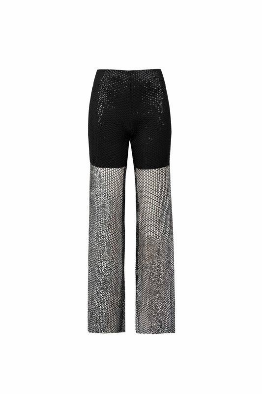 Cyclist Style Shorts with Sheer Sequined Net Pants Overlay