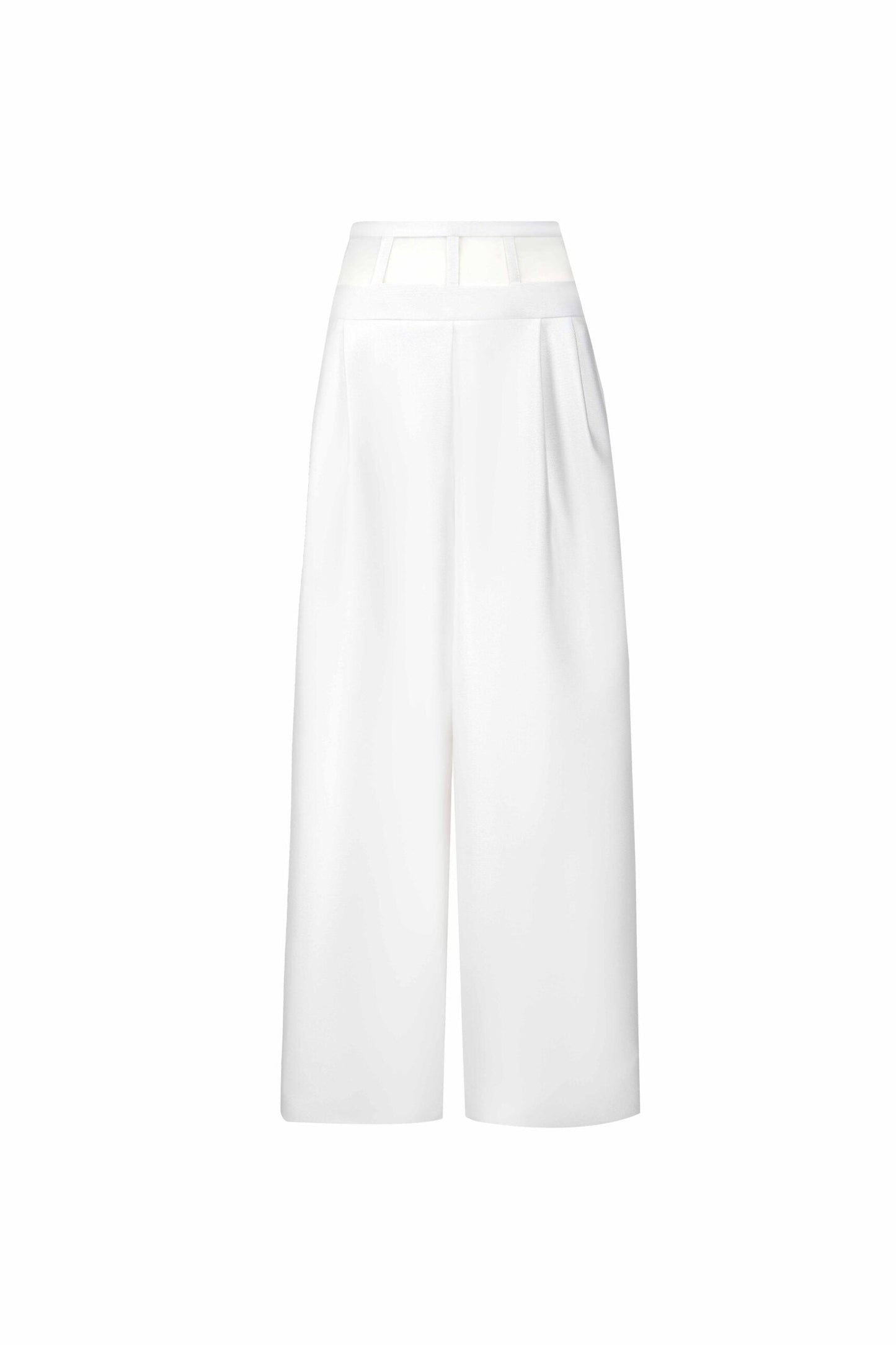 Sheer Waist Detail Mikado Piqué Pants