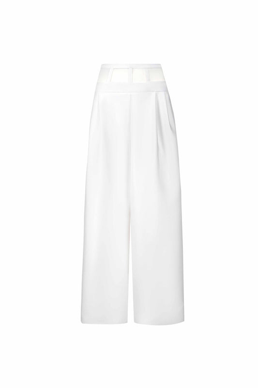 Sheer Waist Detail Mikado Piqué Pants