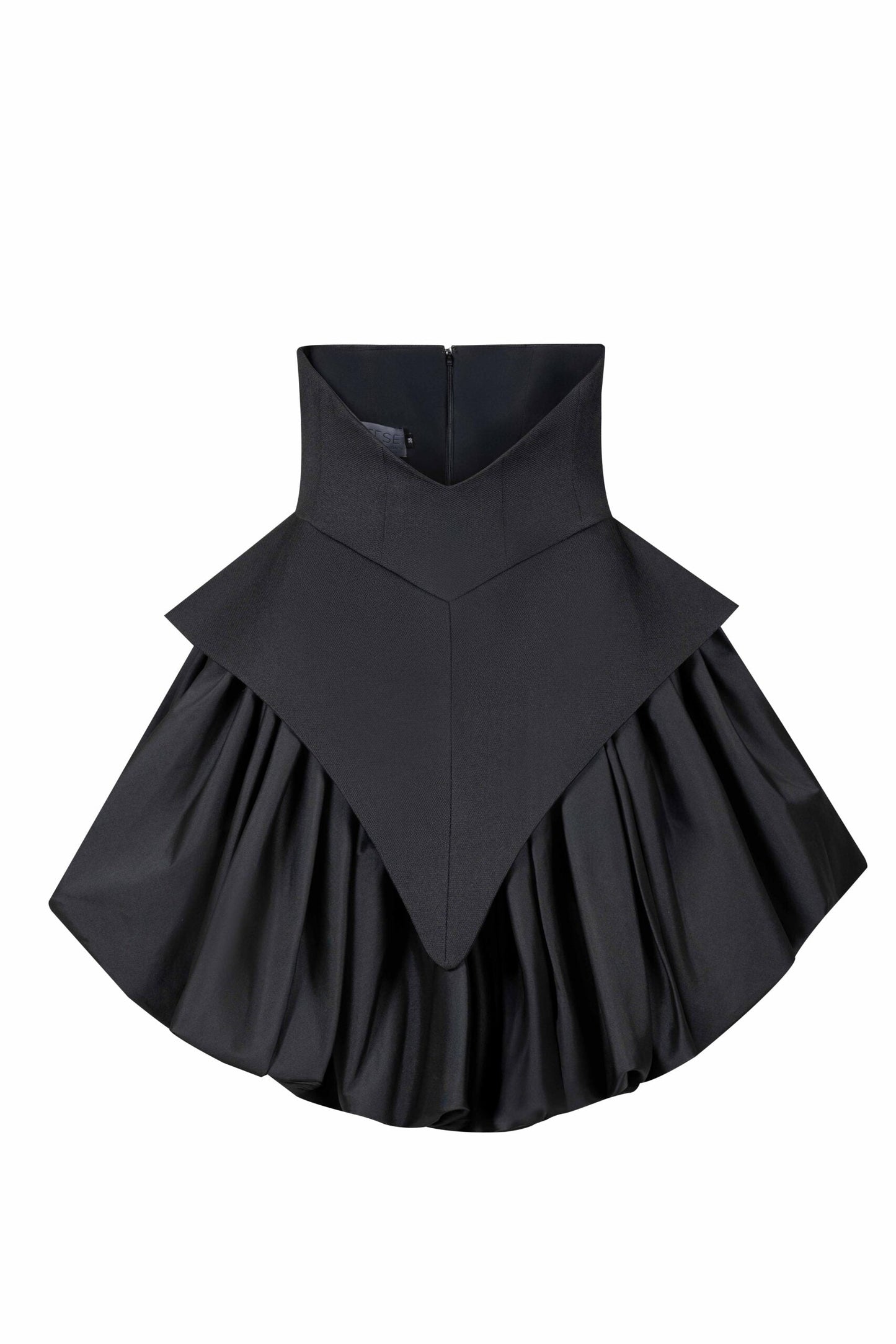 Cinched Sculpted Peplum Waist Black Balloon Skirt