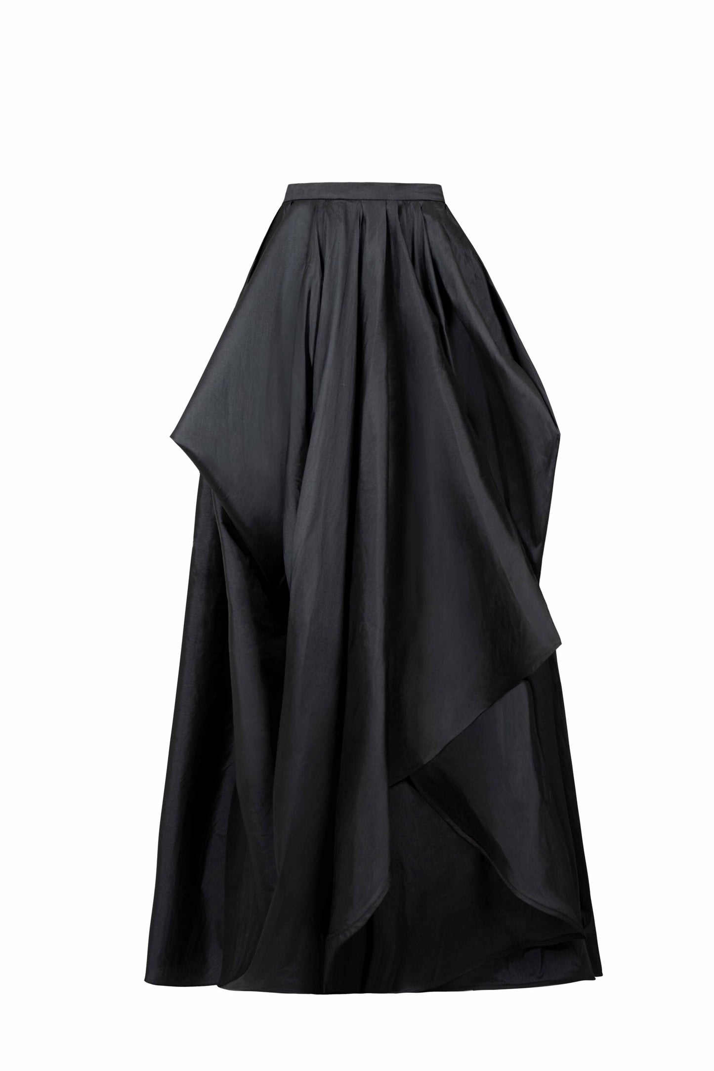 High Slitted Asymmetrical Black Taffeta Skirt