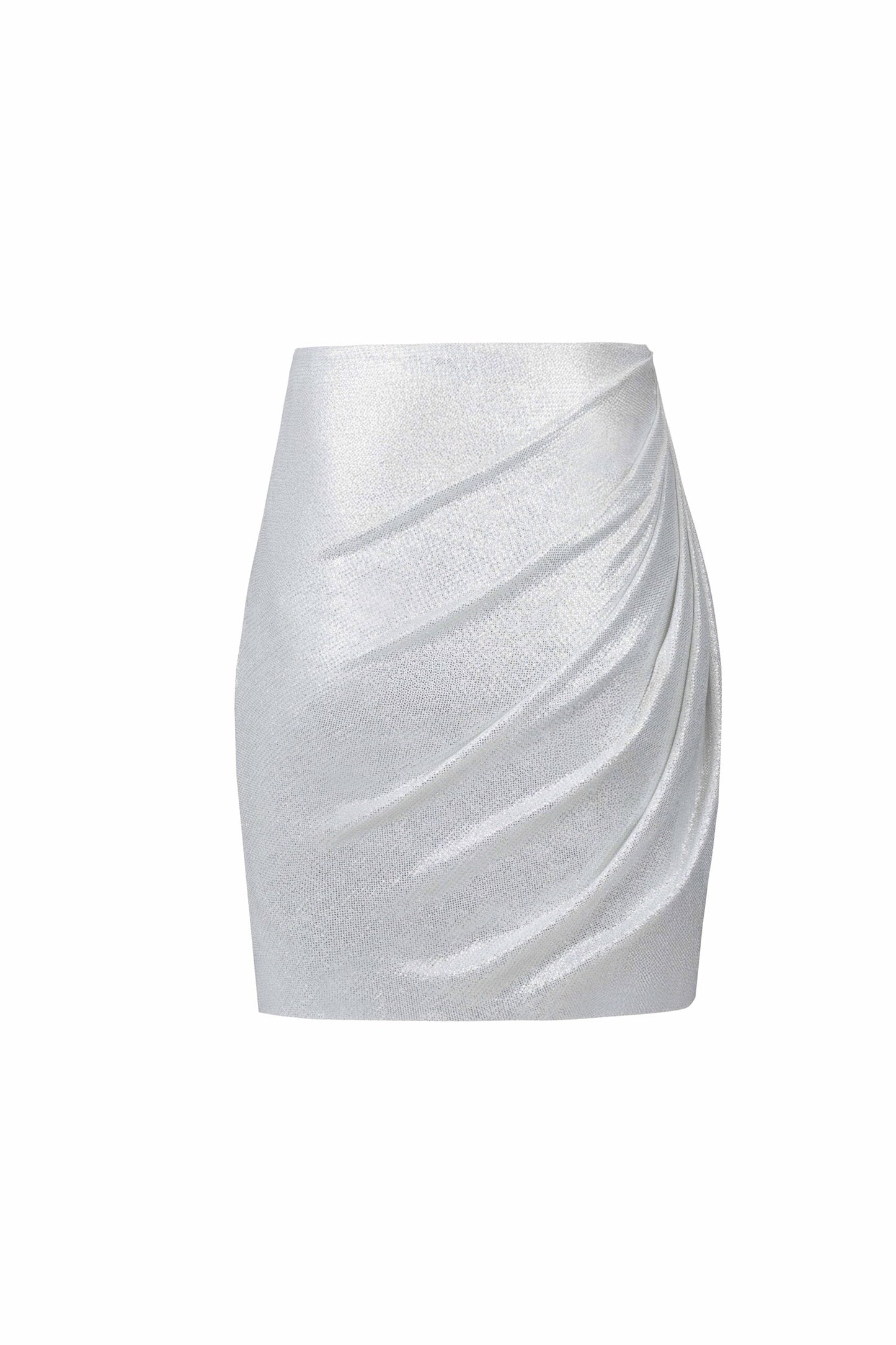 Ruched Silver Metallic Lycra Mini Skirt