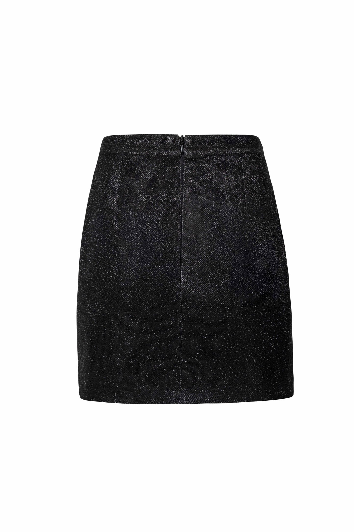 High-Waisted Black Lamé Mini Skirt
