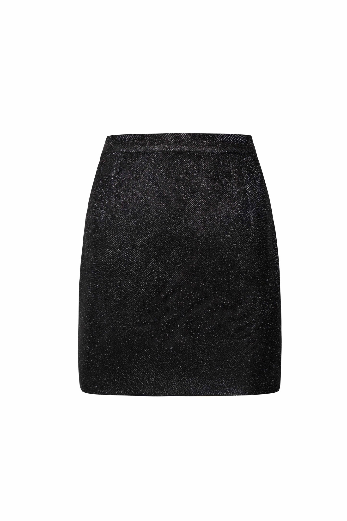 High-Waisted Black Lamé Mini Skirt