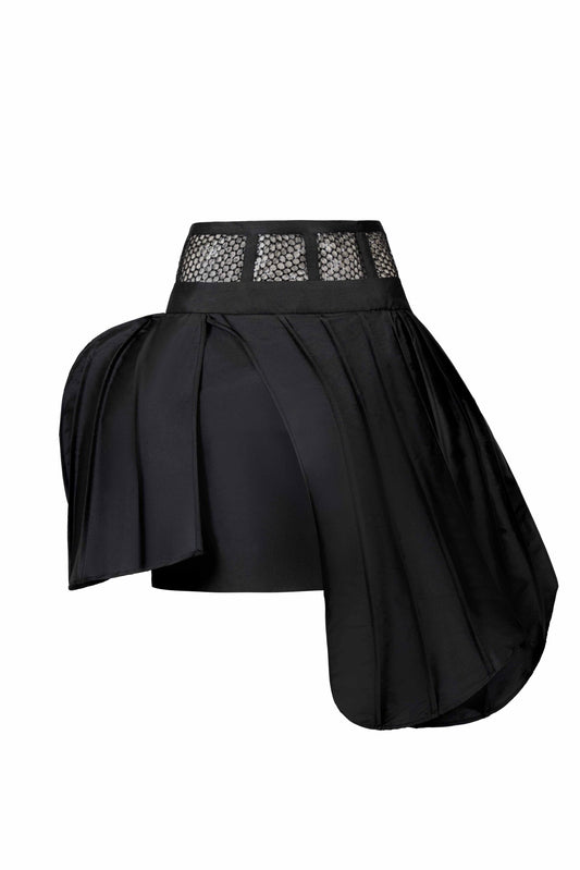 Sequined Net Waistband, Sculptural Taffeta Skirt