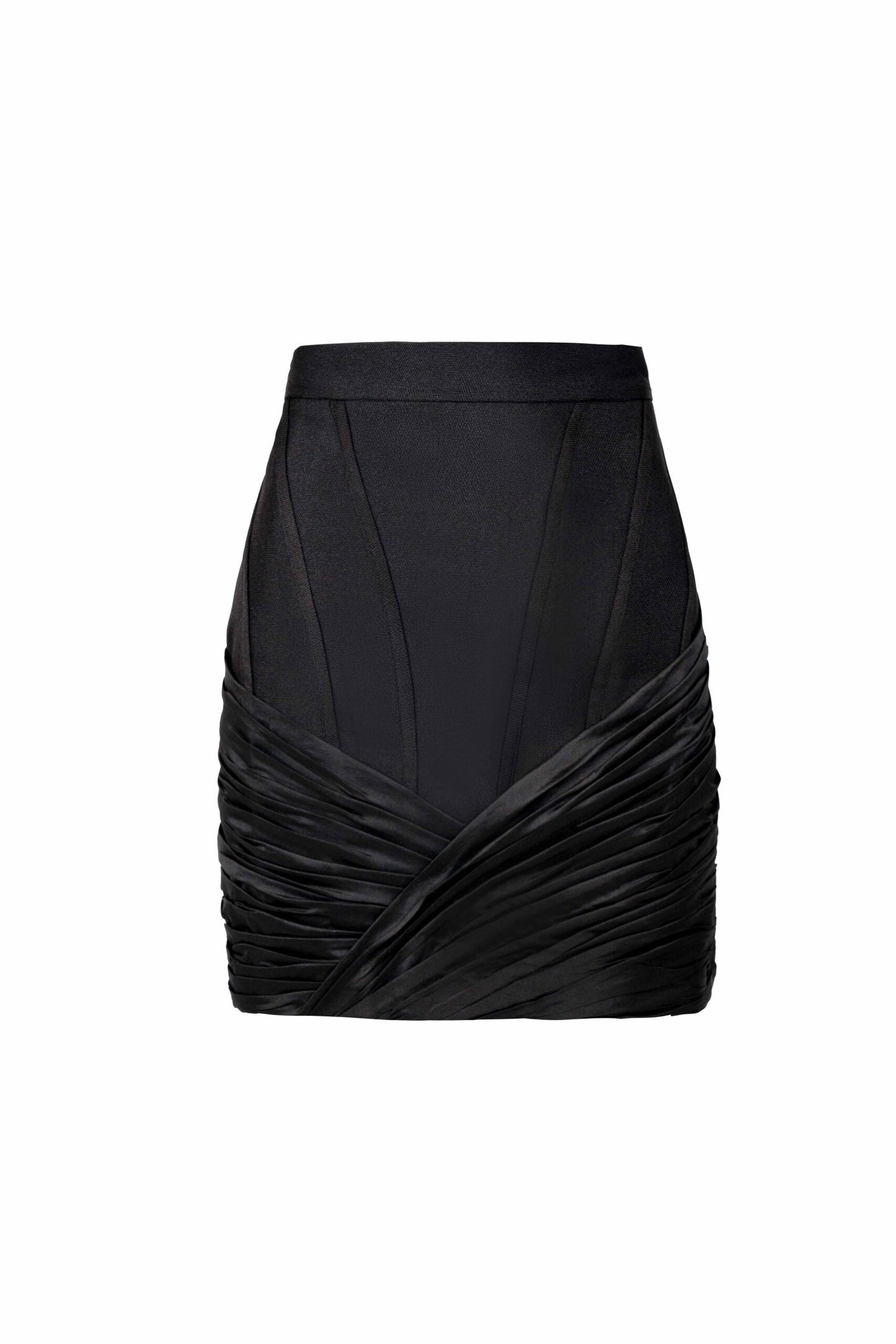 Asymmetric Mikado  and Taffeta Draping Mini Skirt