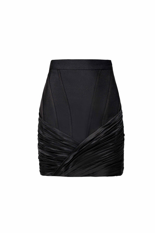 Asymmetric Mikado  and Taffeta Draping Mini Skirt
