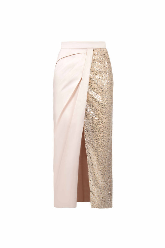 Sequined  Gold taffeta Draped Skirt