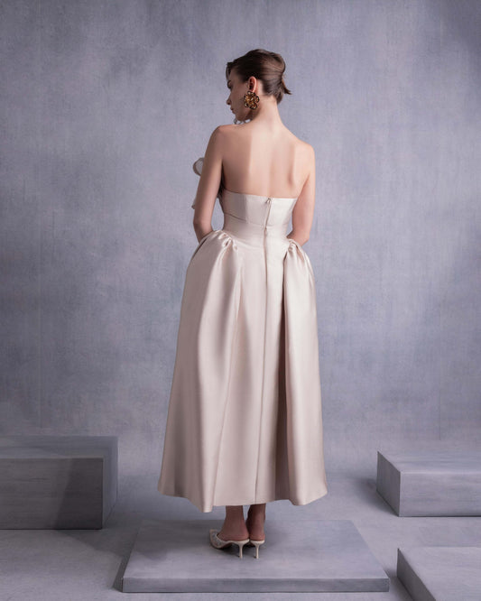 Voluminous High-Waist Piqué Midi Skirt