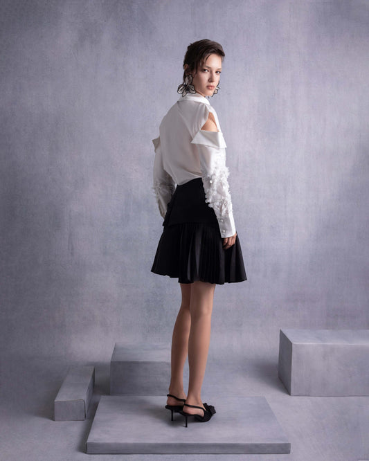 Elegant Bow Design Black Piqué Skirt