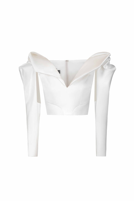 Sculptural Cut-Out Sleeve Mikado Piquê Top