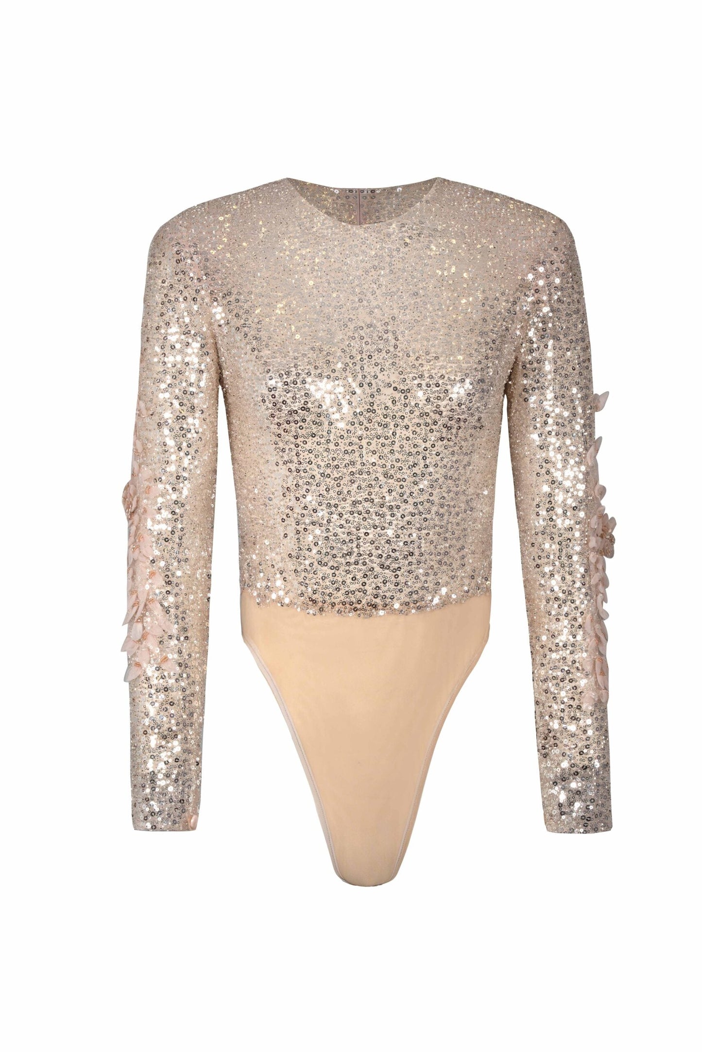 Gold Champagne Sequin Embellished Long-Sleeve Body