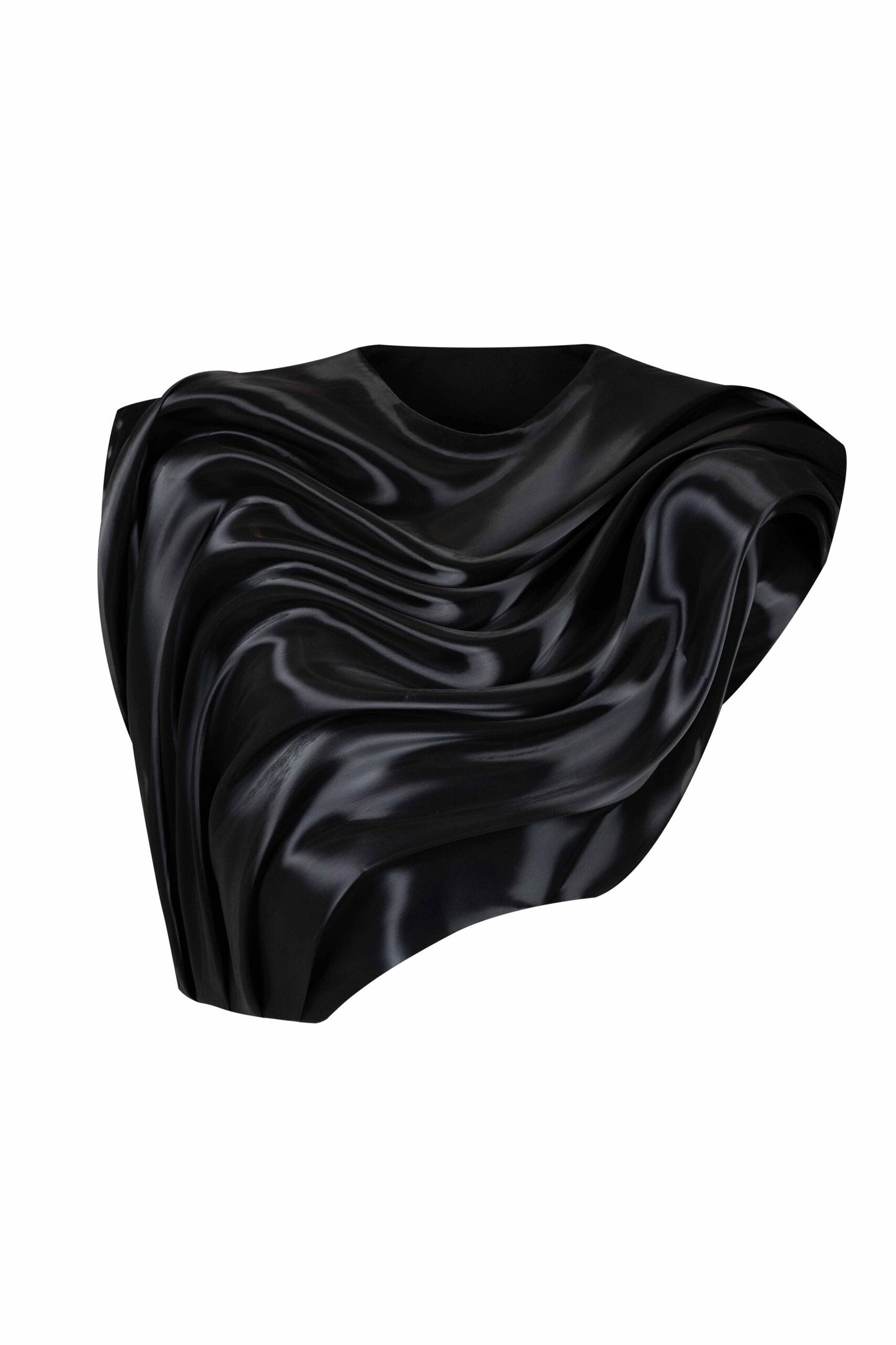 Fluid Metallic Organza Wide Shoulders Cropped Top
