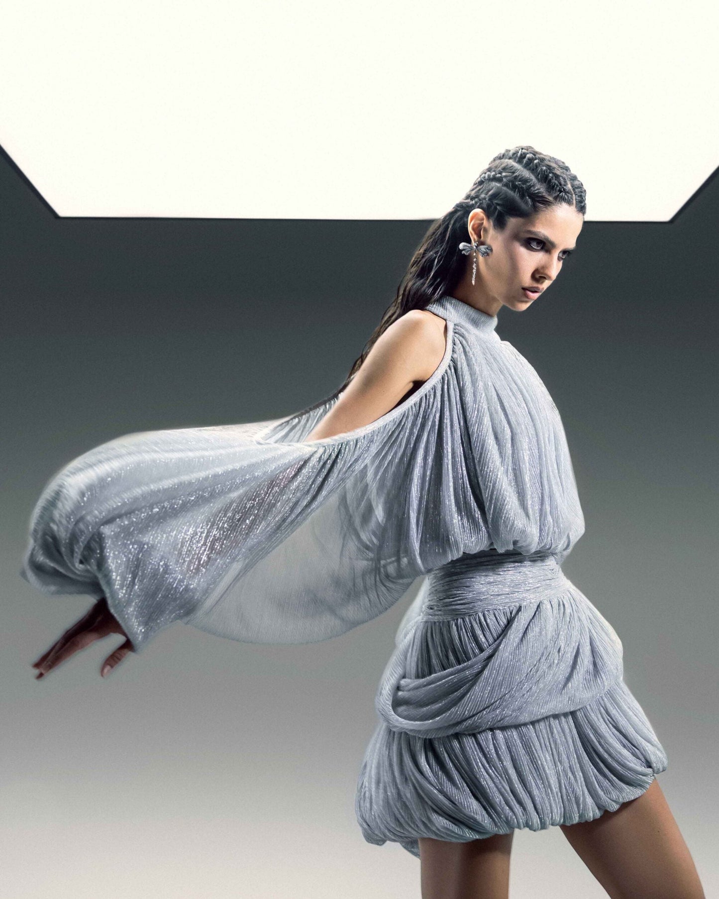 Silver Lamé Blouson  with Shoulder Cutouts