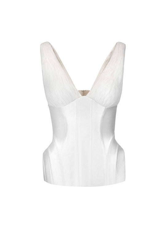 Pleated Chiffon, Sculpted Mikado Piqué Top